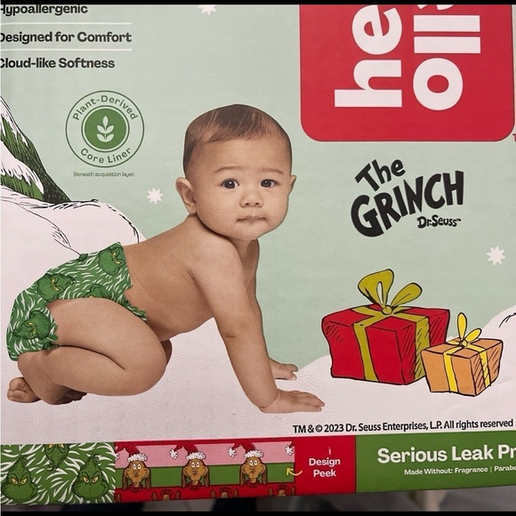 The Grinch Theme Diapers Disposable Baby Hello Bello Dr Seuss Holiday Size 2 - Picture 1 of 8